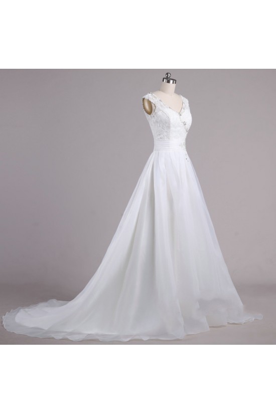 A-line V-neck Beaded Lace Bridal Wedding Dresses WD010617