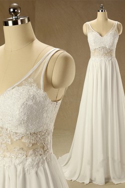 A-line Straps Lace and Chiffon Bridal Wedding Dresses WD010623