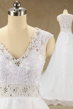 A-line V-neck Beaded Lace Bridal Wedding Dresses WD010625