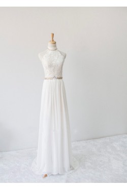 A-line Halter Beaded Lace and Chiffon Bridal Wedding Dresses WD010628