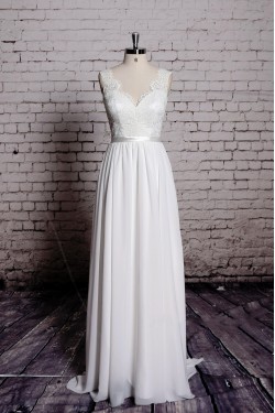 A-line Straps Lace and Chiffon Bridal Wedding Dresses WD010631