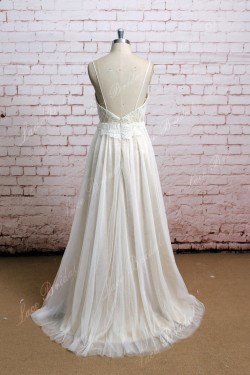A-line Spaghetti Strap Lace Bridal Wedding Dresses WD010636
