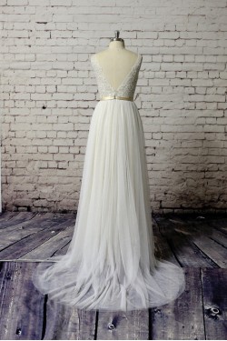 A-line V-neck Lace Bridal Wedding Dresses WD010643