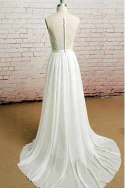 A-line Chiffon and Lace Bridal Wedding Dresses WD010650