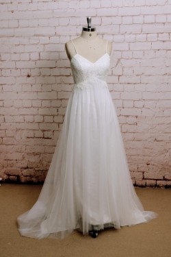 A-line Spaghetti Strap Lace Bridal Wedding Dresses WD010656