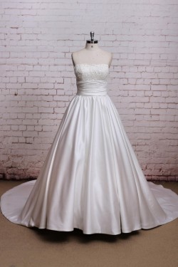 A-line Strapless Lace and Satin Bowknot Bridal Wedding Dresses WD010677