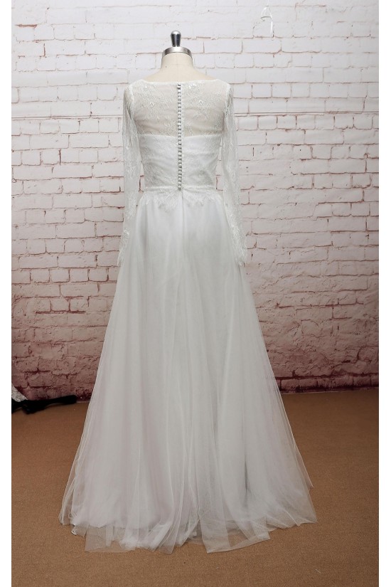 A-line Long Sleeves Lace and Tulle Bridal Wedding Dresses WD010681