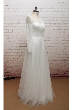 A-line Long Sleeves Lace and Tulle Bridal Wedding Dresses WD010681