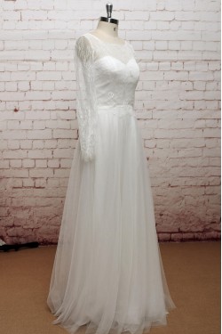 A-line Long Sleeves Lace and Tulle Bridal Wedding Dresses WD010681