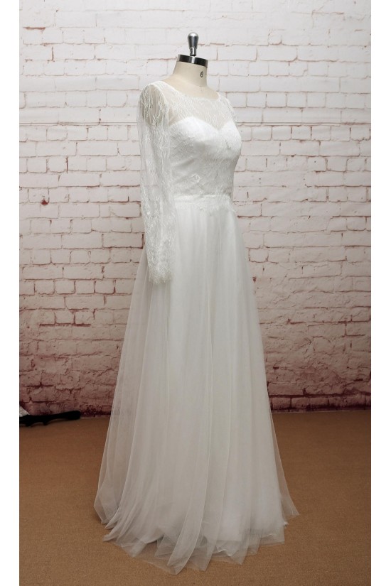 A-line Long Sleeves Lace and Tulle Bridal Wedding Dresses WD010681