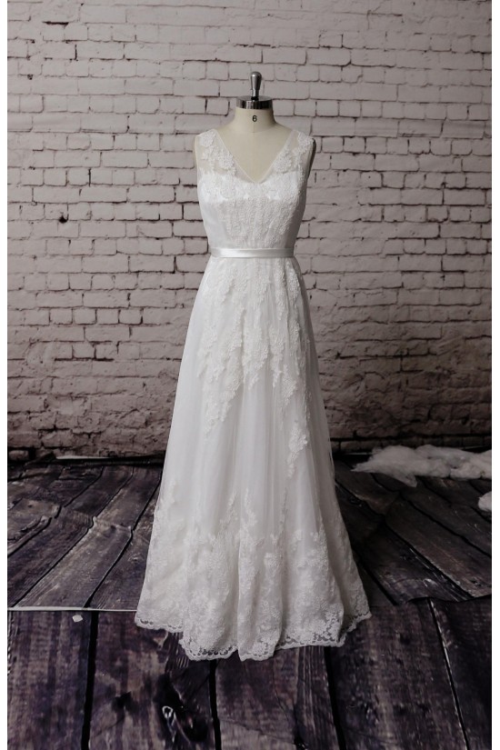 A-line V-neck Lace Bridal Wedding Dresses WD010683