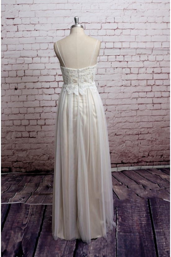 Sheath/Column Spaghetti Strap Tulle and Lace Bridal Wedding Dresses WD010687