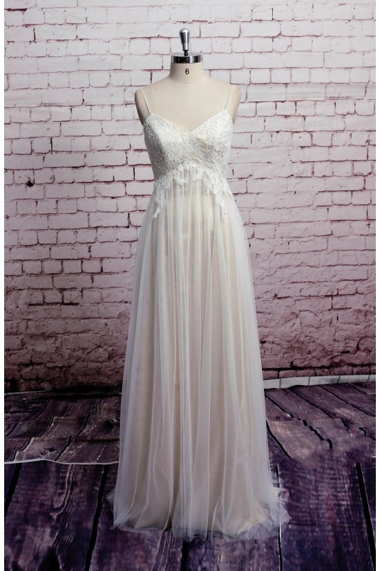 Sheath/Column Spaghetti Strap Tulle and Lace Bridal Wedding Dresses WD010687 Sheath/Column Spaghetti Strap Tulle and Lace Bridal Wedding Dresses WD010687