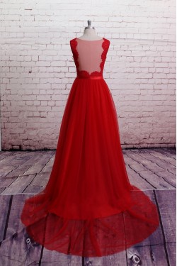 A-line V-neck Tulle and Lace Bridal Wedding Dresses WD010688