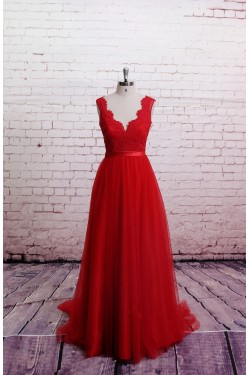 A-line V-neck Tulle and Lace Bridal Wedding Dresses WD010688