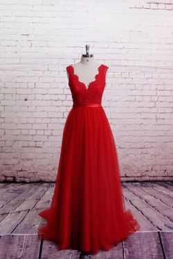 A-line V-neck Tulle and Lace Bridal Wedding Dresses WD010688