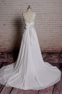 A-line V-neck Lace Bowknot Bridal Wedding Dresses WD010690