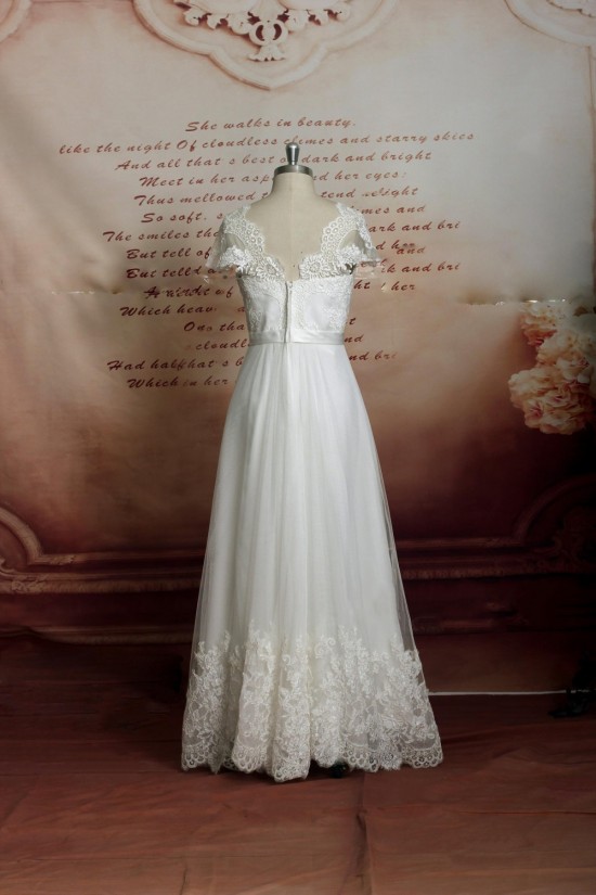 A-line Lace Short Sleeves Bridal Wedding Dresses WD010692