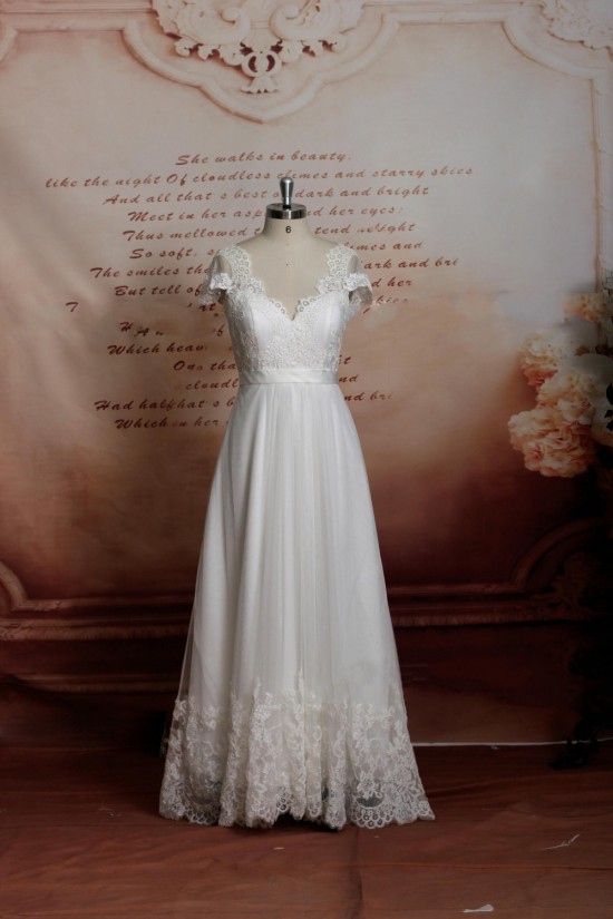 A-line Lace Short Sleeves Bridal Wedding Dresses WD010692