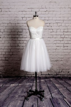 Ball Gown Sweetheart Short Lace and Tulle Bridal Gown Wedding Dress WD010701