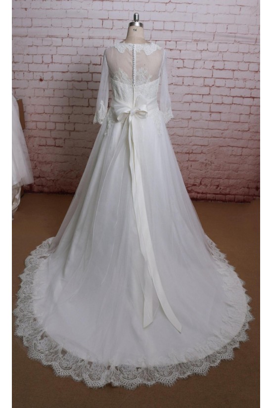 A-line 3/4 Sleeves Lace Bridal Gown Wedding Dress WD010705