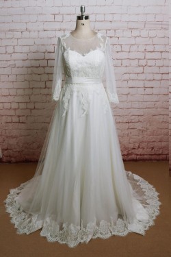 A-line 3/4 Sleeves Lace Bridal Gown Wedding Dress WD010705