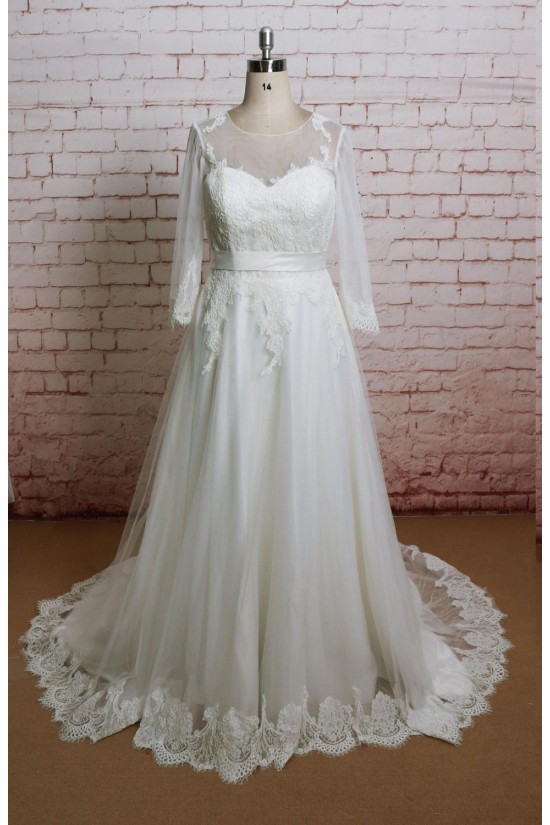 A-line 3/4 Sleeves Lace Bridal Gown Wedding Dress WD010705