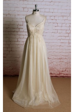 A-line Spaghetti Strap Lace Bridal Gown Wedding Dress WD010716