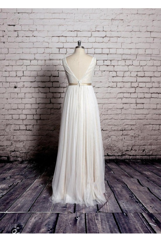 A-line V-neck Lace Bridal Gown Wedding Dress WD010717