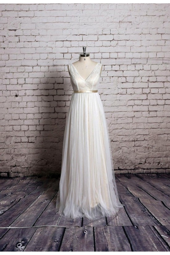 A-line V-neck Lace Bridal Gown Wedding Dress WD010717