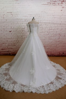 A-line Off the Shoulder Half Sleeves Lace Bridal Gown Wedding Dress WD010718