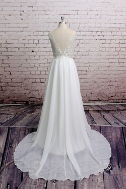 A-line V-neck Chiffon and Lace Bridal Gown Wedding Dress WD010722