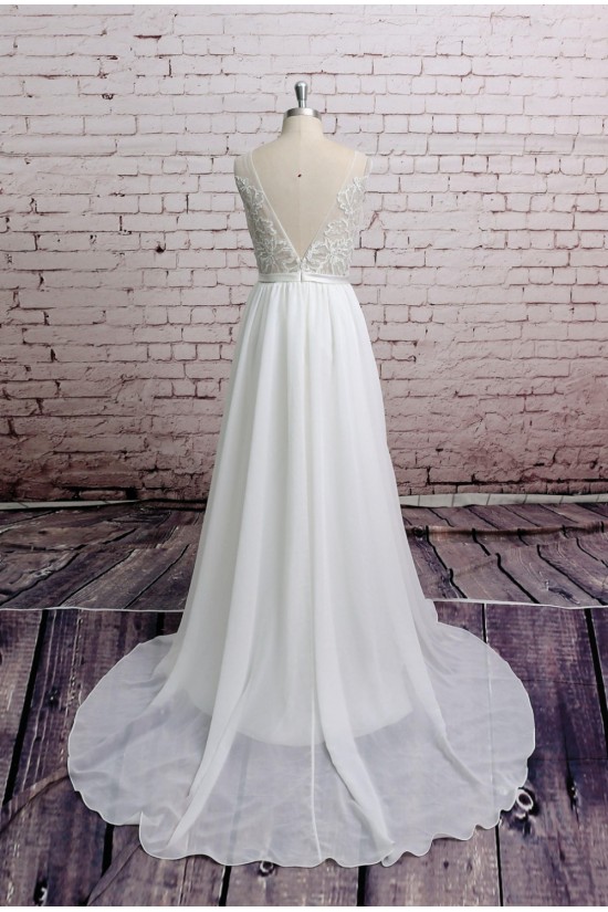 A-line V-neck Chiffon and Lace Bridal Gown Wedding Dress WD010722