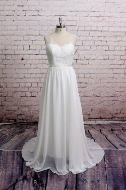 A-line V-neck Chiffon and Lace Bridal Gown Wedding Dress WD010722