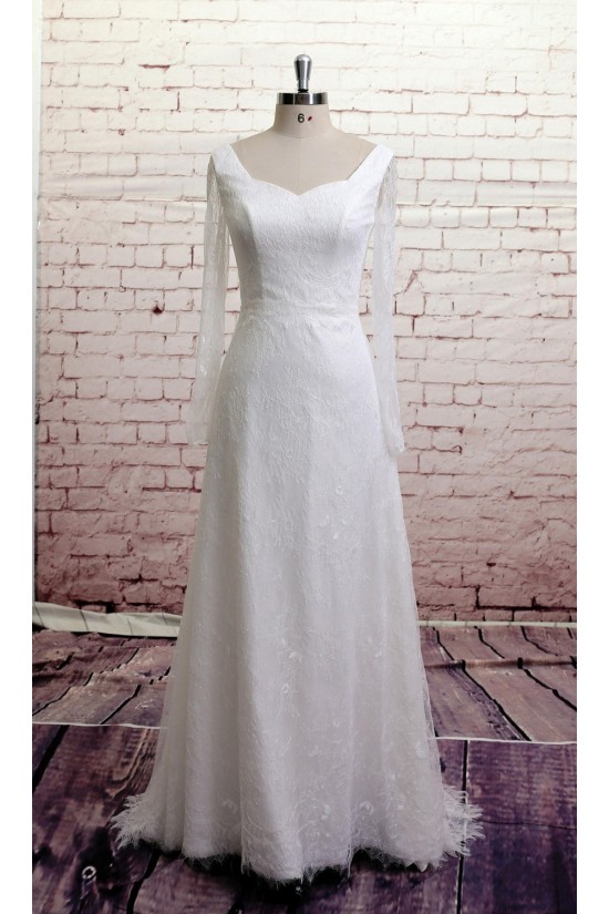 A-line Long Sleeves Lace Bridal Gown Wedding Dress WD010723