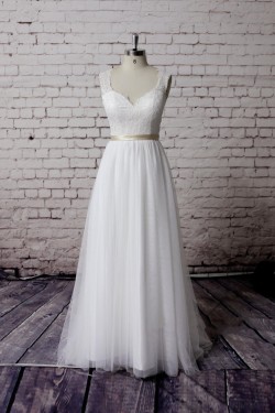 A-line Lace and Tulle Bridal Gown Wedding Dress WD010731