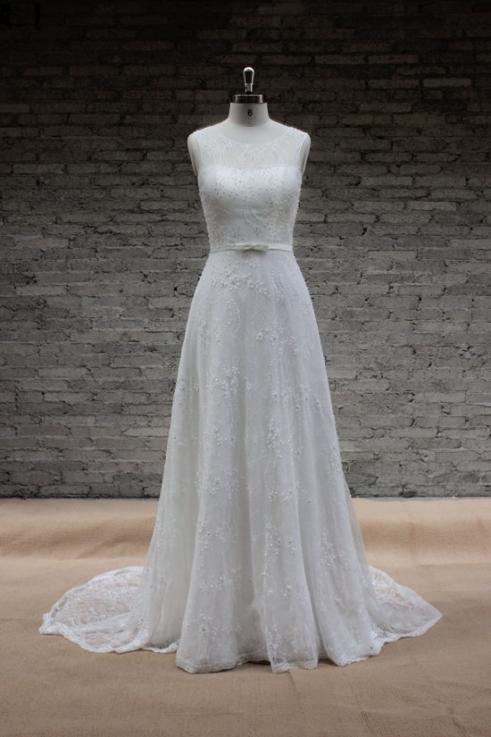 A-line Beaded Lace Bridal Gown Wedding Dress WD010734