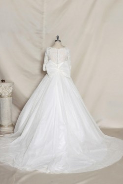 A-line Half Sleeves Lace Bowknot Bridal Gown Wedding Dress WD010736