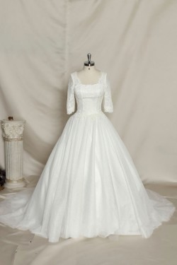 A-line Half Sleeves Lace Bowknot Bridal Gown Wedding Dress WD010736
