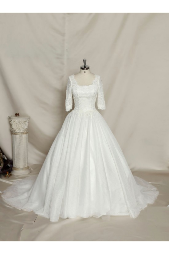 A-line Half Sleeves Lace Bowknot Bridal Gown Wedding Dress WD010736 A-line Half Sleeves Lace Bowknot Bridal Gown Wedding Dress WD010736