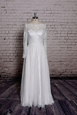 A-line Long Sleeves Lace Bridal Gown Wedding Dress WD010738