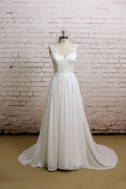 A-line Lace and Chffon Bridal Gown Wedding Dress WD010742