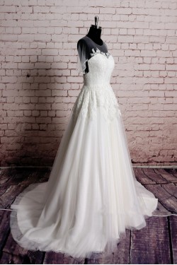 A-line Lace and Tulle Bridal Gown Wedding Dress WD010744