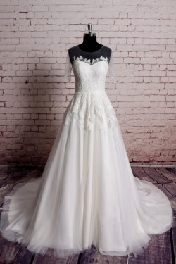 A-line Lace and Tulle Bridal Gown Wedding Dress WD010744