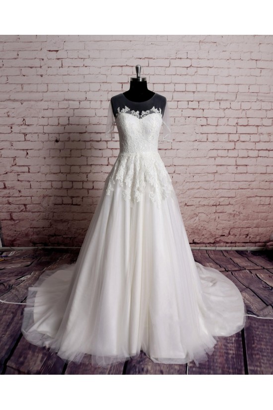 A-line Lace and Tulle Bridal Gown Wedding Dress WD010744