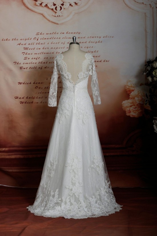 A-line Long Sleeves V-neck Lace Bridal Gown Wedding Dress WD010745 A-line Long Sleeves V-neck Lace Bridal Gown Wedding Dress WD010745
