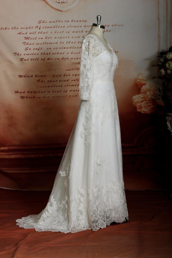 A-line Long Sleeves V-neck Lace Bridal Gown Wedding Dress WD010745 A-line Long Sleeves V-neck Lace Bridal Gown Wedding Dress WD010745