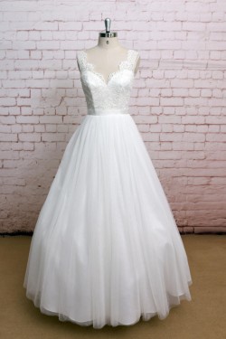 Ball Gown V-neck Lace Straps Bridal Gown Wedding Dress WD010747