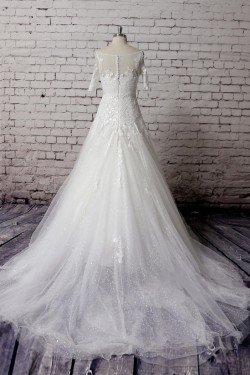 A-line Short Sleeves Lace Bridal Gown Wedding Dress WD010748