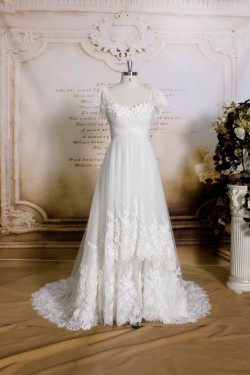 A-line Short Sleeves Lace Bridal Gown Wedding Dress WD010749